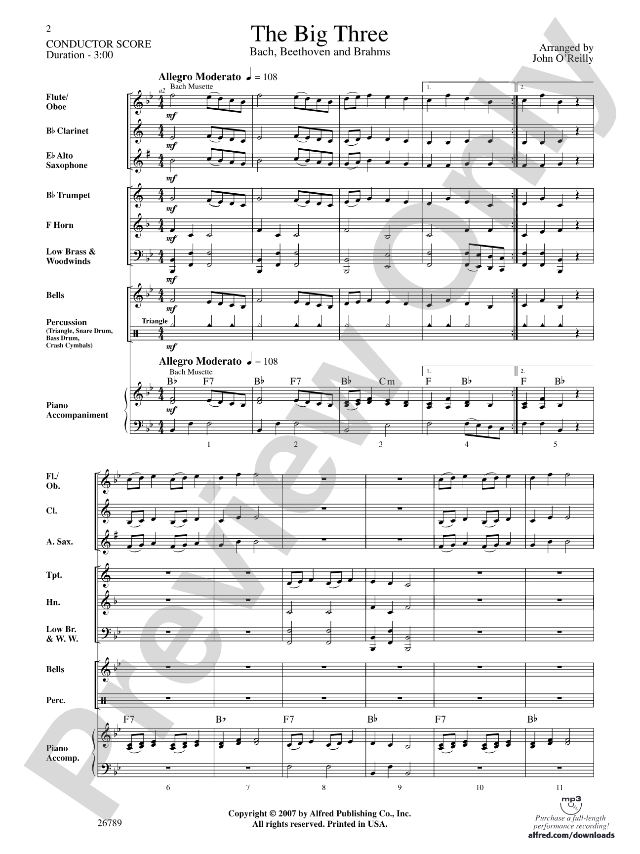 The Big Three: Concert Band Conductor Score & Parts