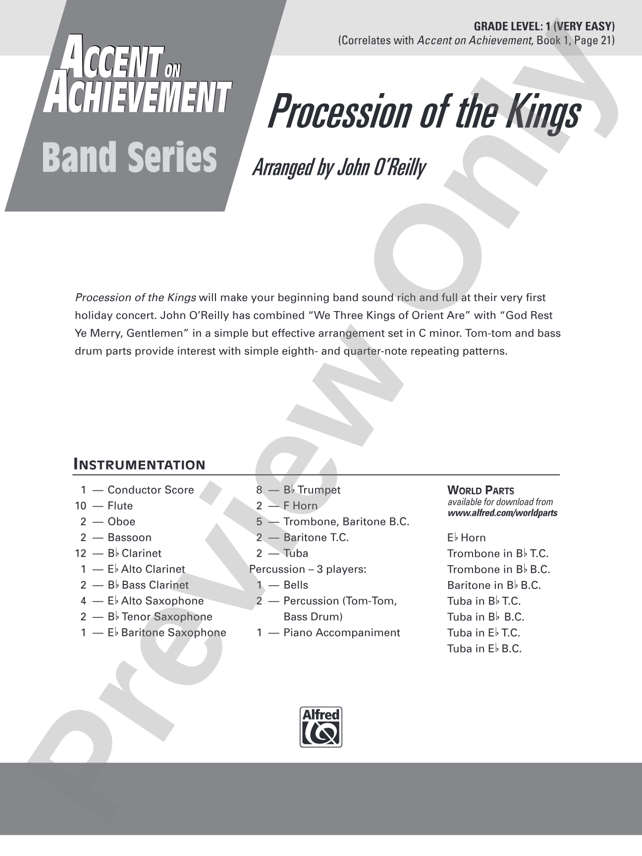 Procession of the Kings: Concert Band Conductor Score & Parts
