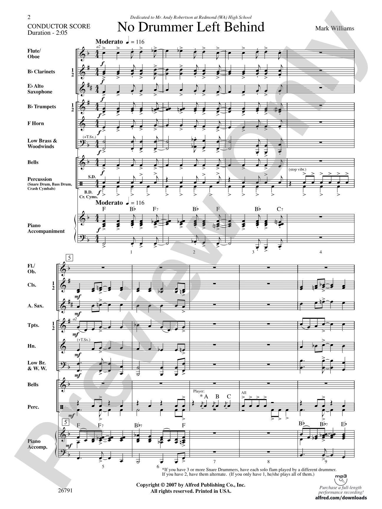 No Drummer Left Behind: Concert Band Conductor Score & Parts
