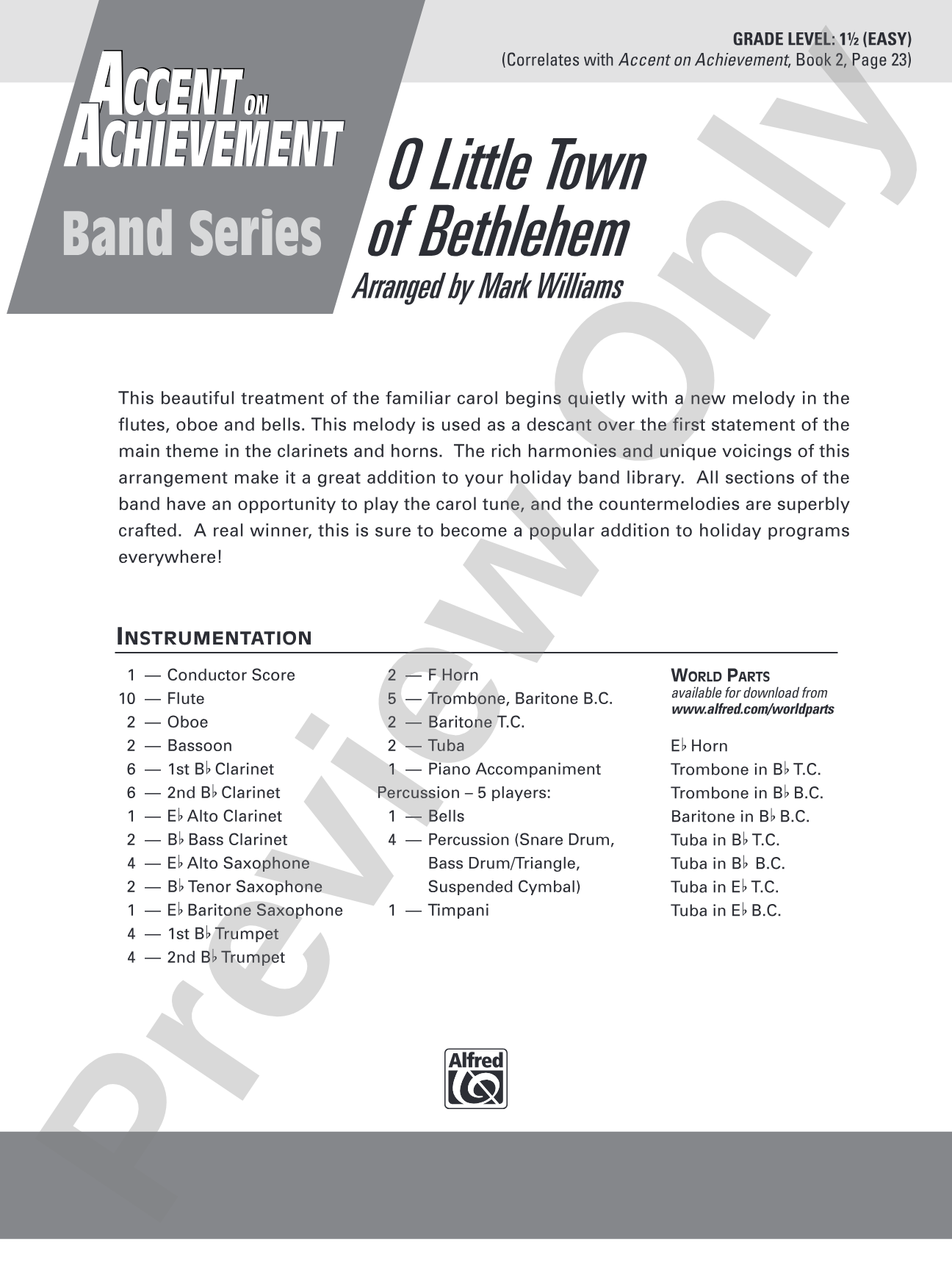 O Little Town of Bethlehem: Concert Band Conductor Score & Parts