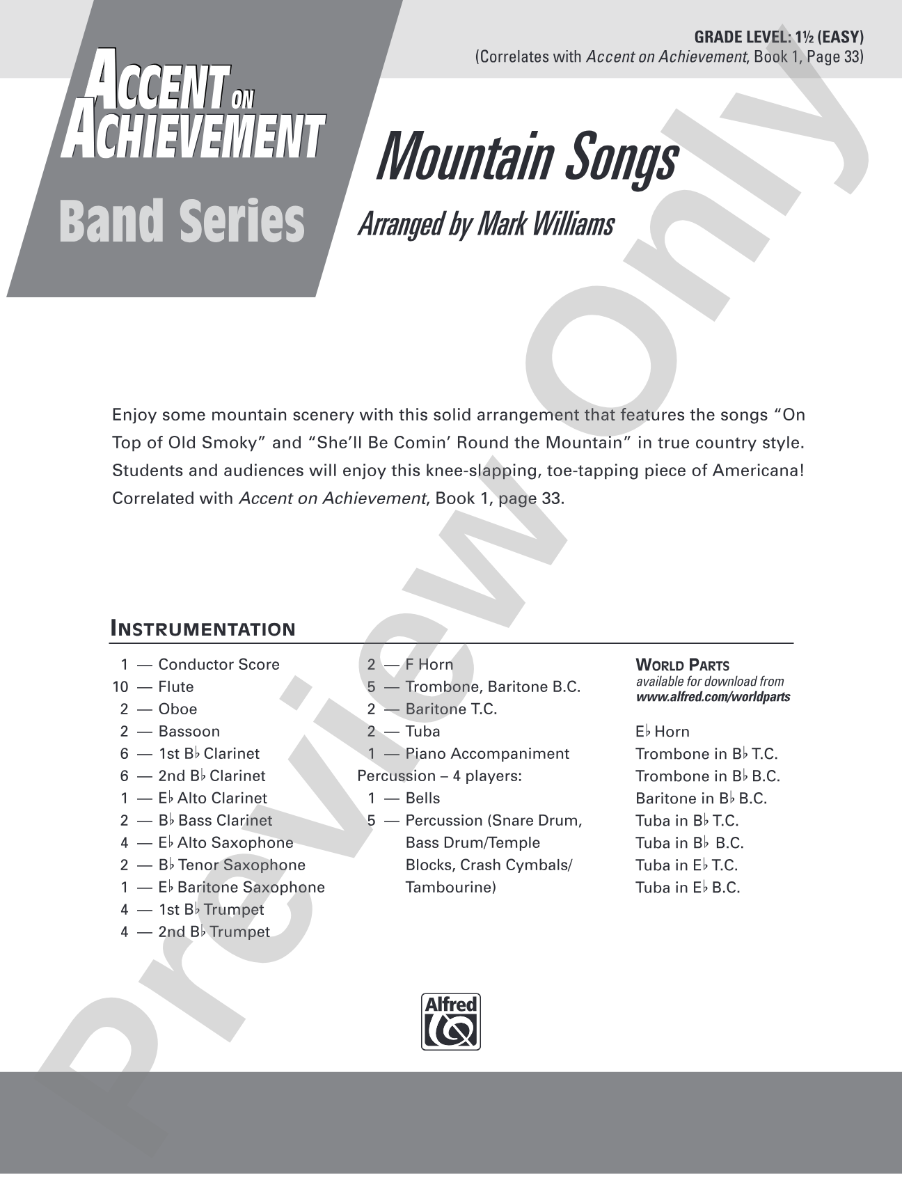 Mountain Songs: Concert Band Conductor Score & Parts
