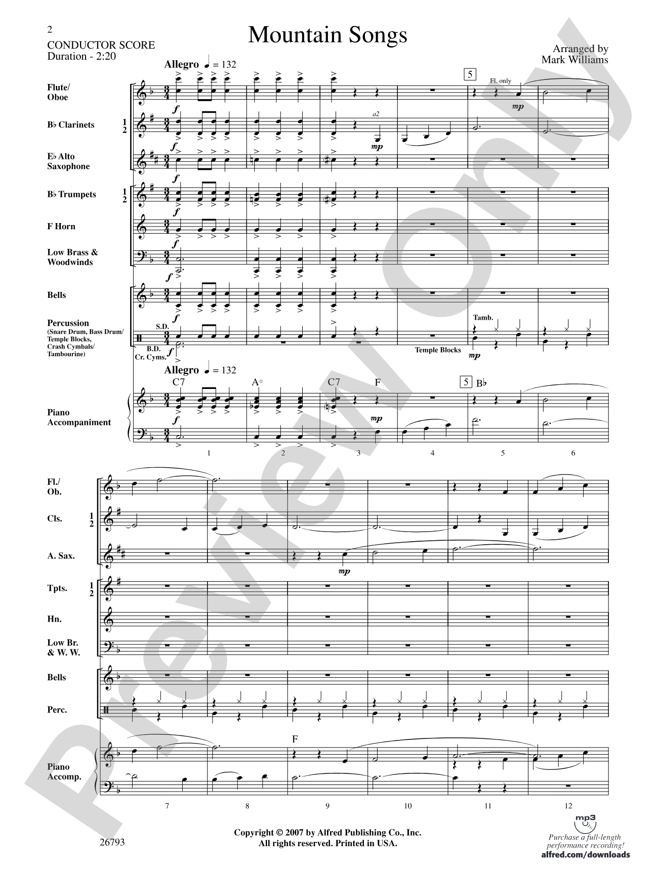 Mountain Songs: Concert Band Conductor Score & Parts