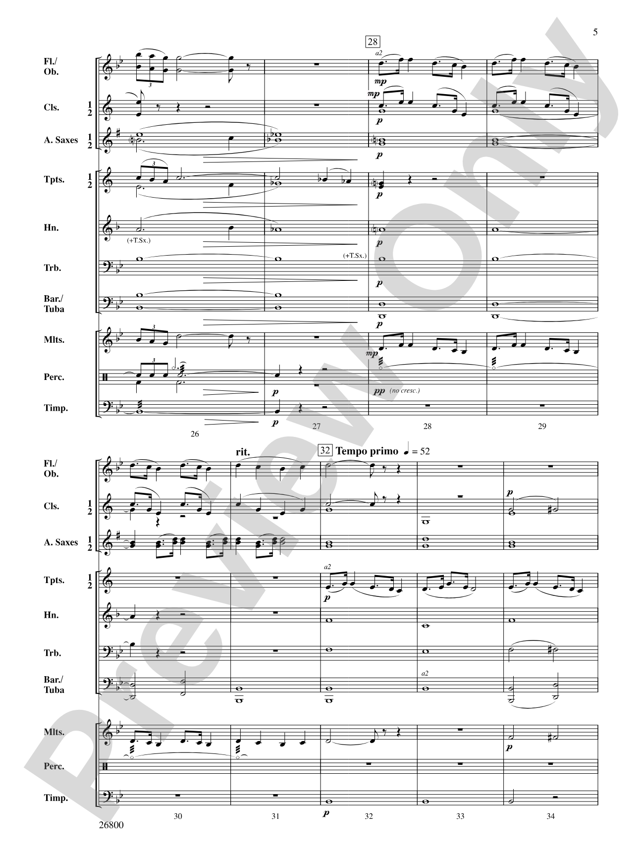 Largo from New World Symphony: Concert Band Conductor Score & Parts