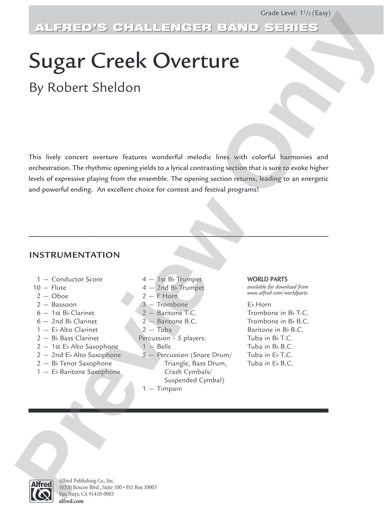 Sugar Creek Overture: Concert Band Conductor Score & Parts