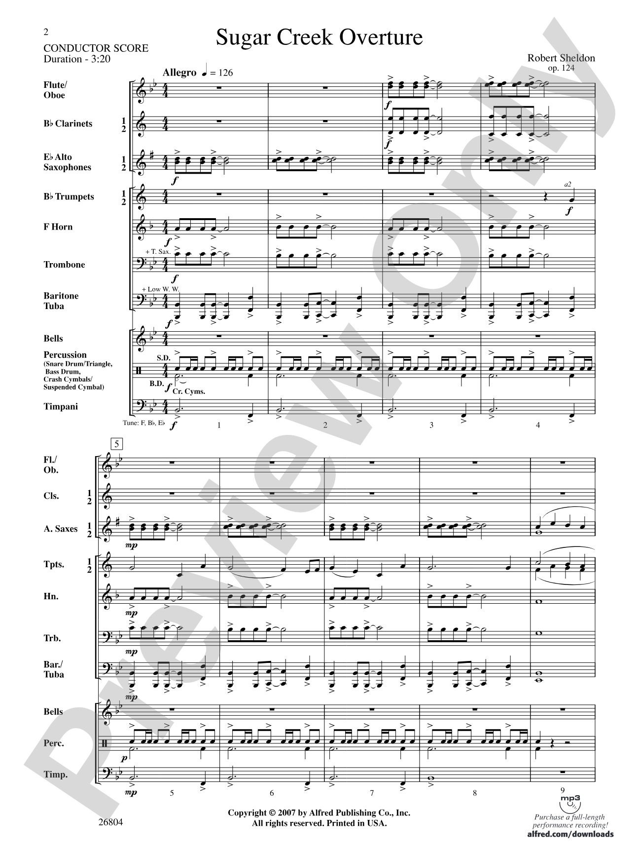 Sugar Creek Overture: Concert Band Conductor Score & Parts
