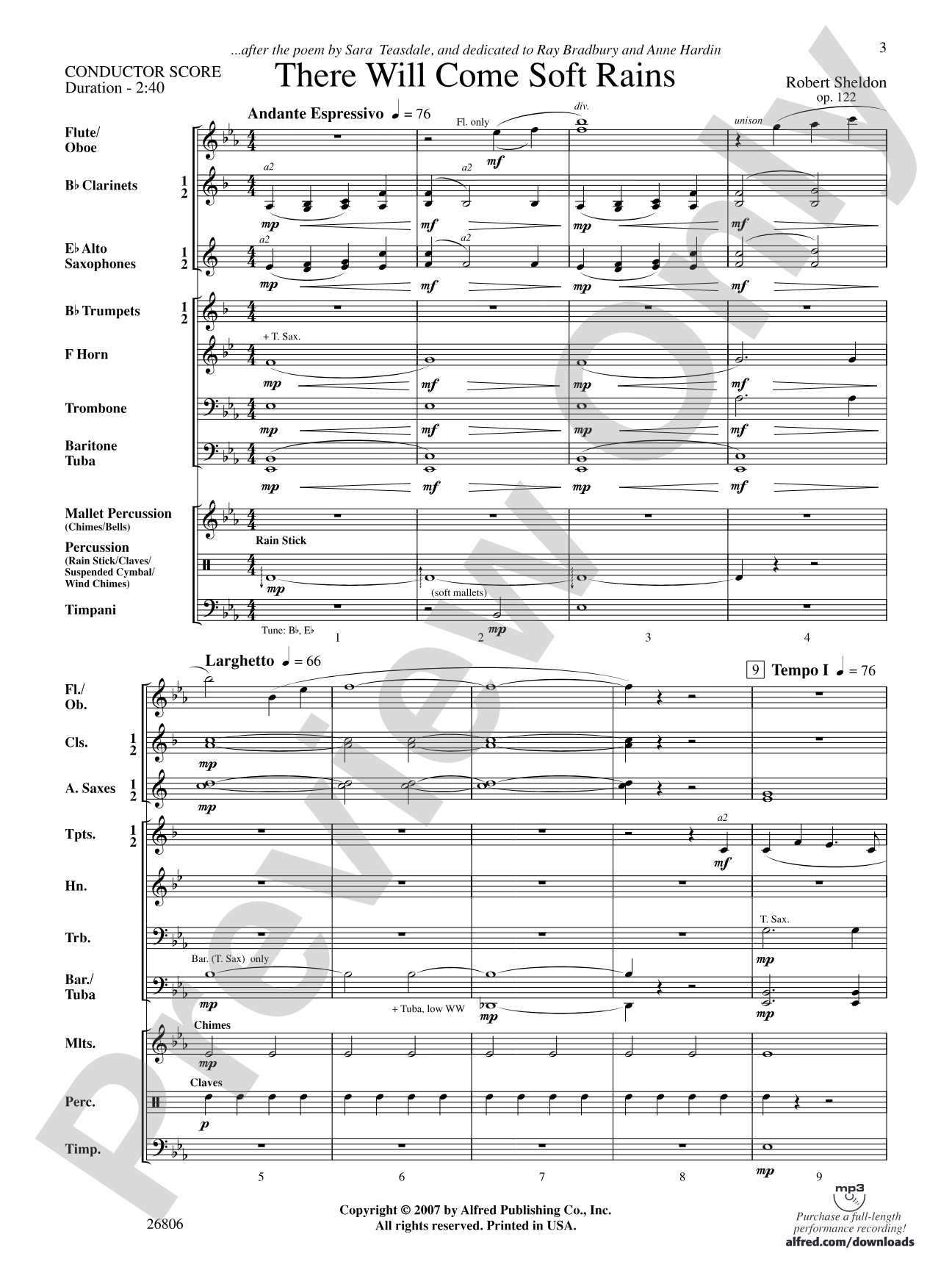 There Will Come Soft Rains: Concert Band Conductor Score & Parts