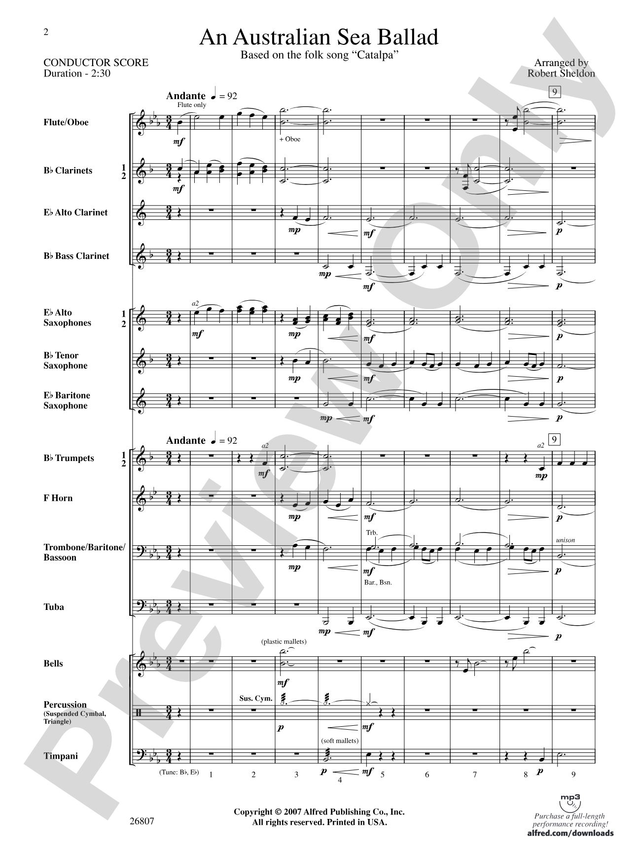 An Australian Sea Ballad: Concert Band Conductor Score & Parts
