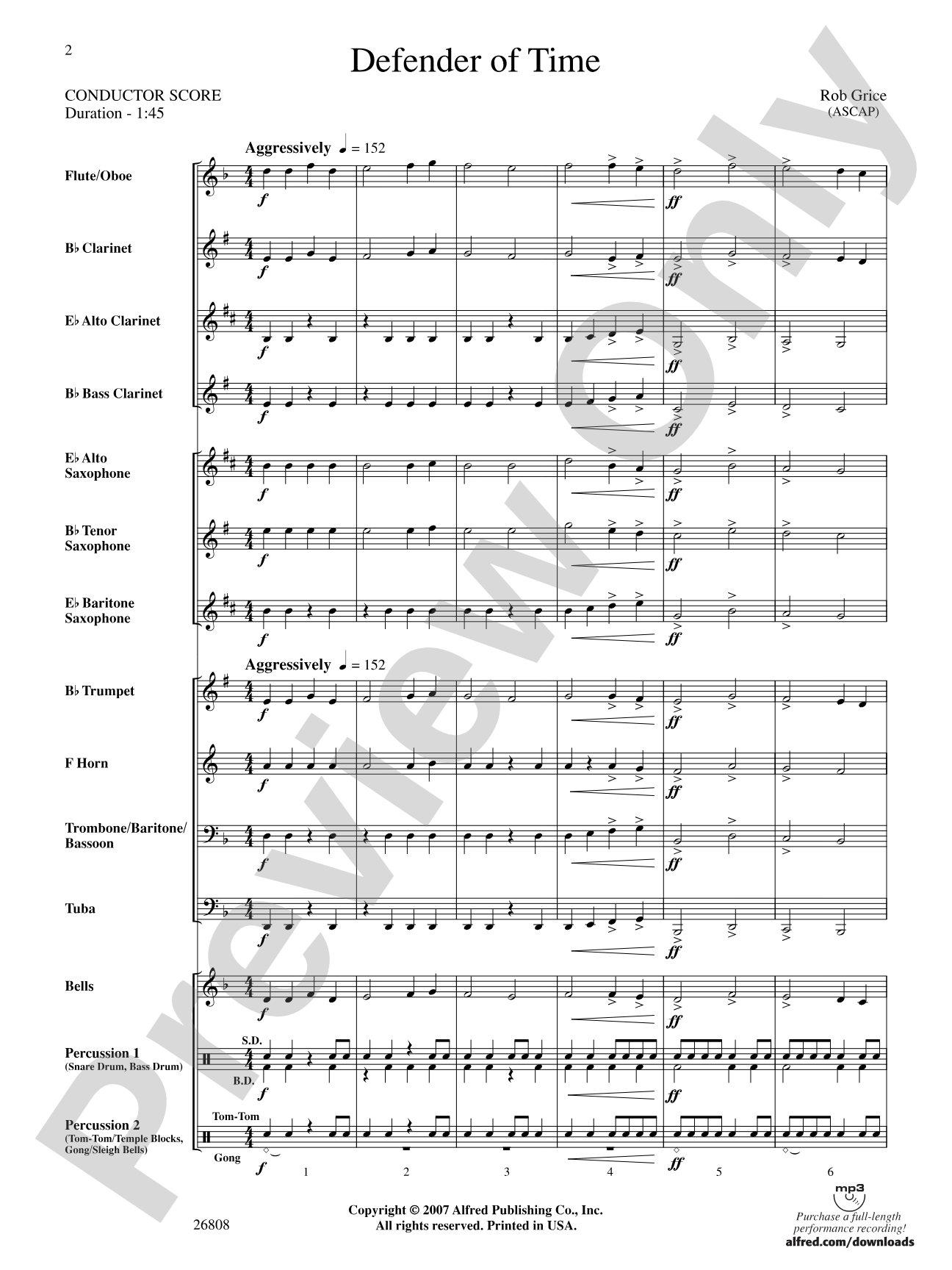 Defender of Time: Concert Band Conductor Score & Parts