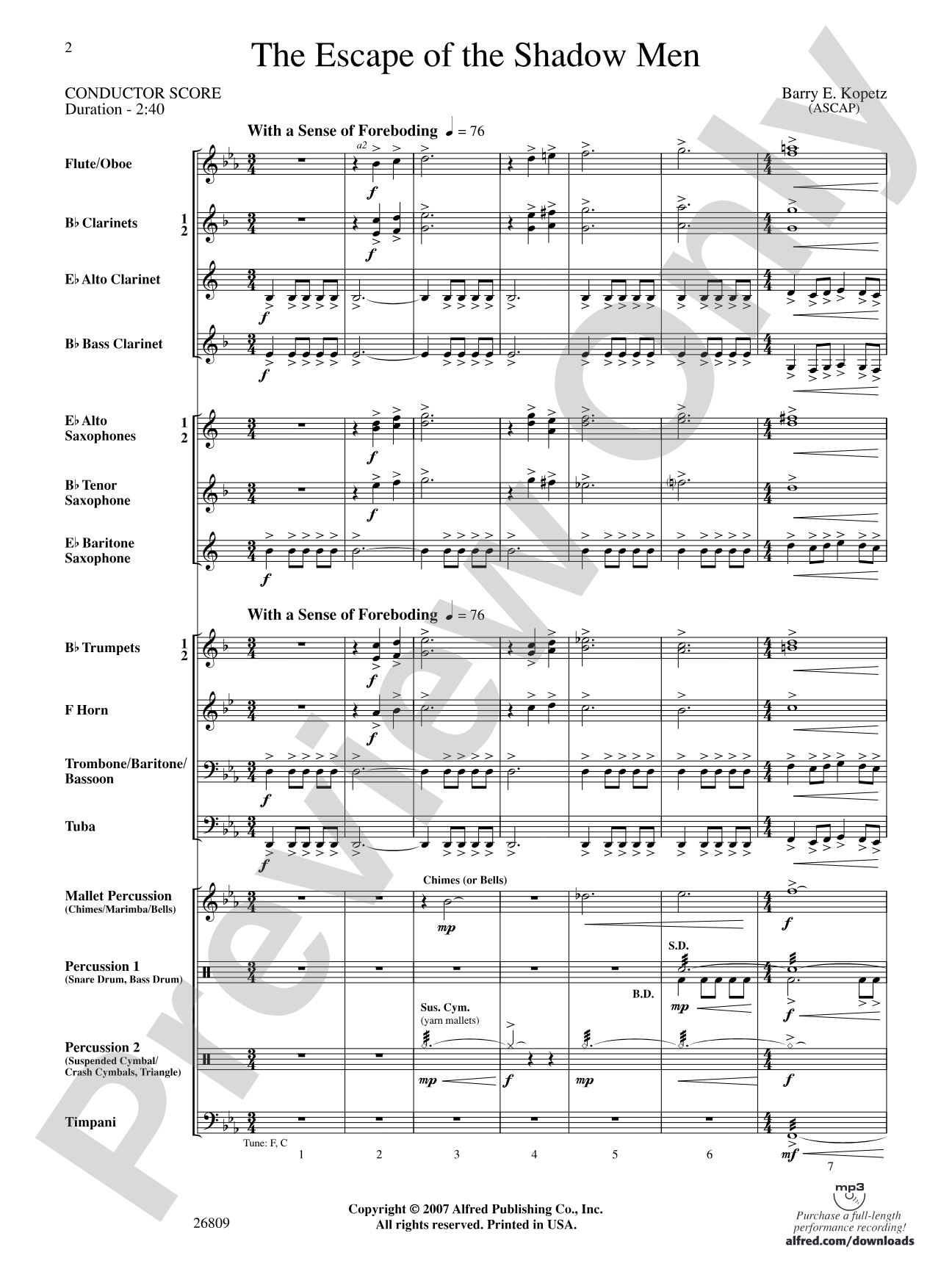 The Escape of the Shadow Men: Concert Band Conductor Score & Parts