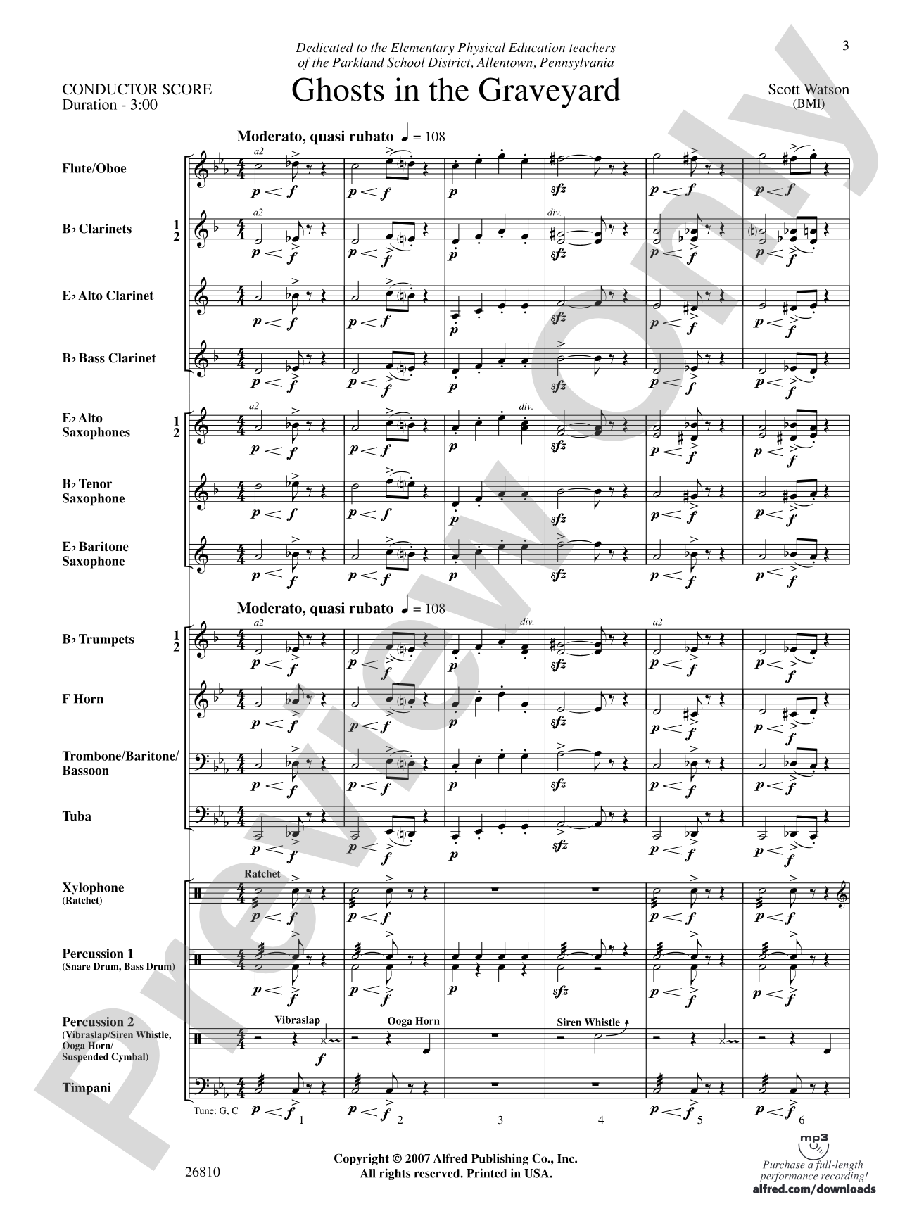 Ghosts in the Graveyard: Concert Band Conductor Score & Parts