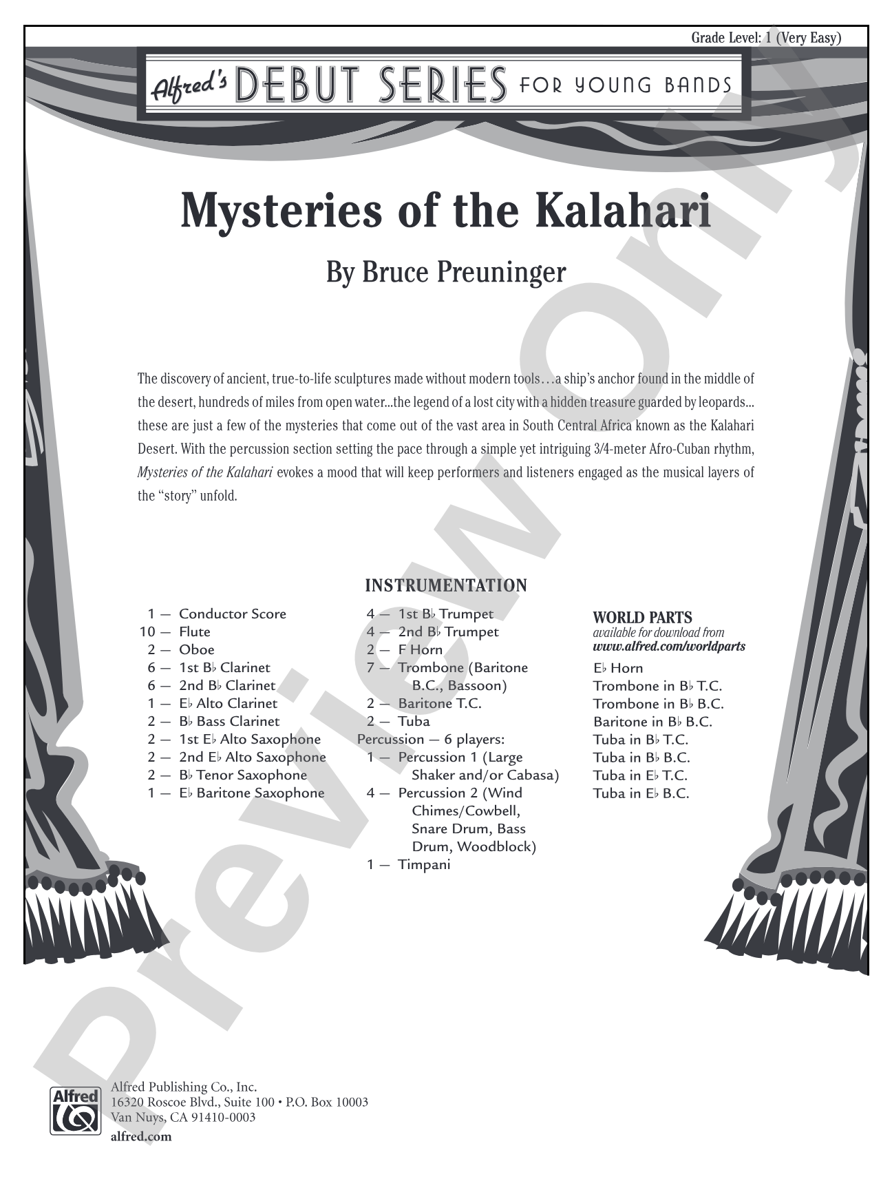 Mysteries of the Kalahari: Concert Band Conductor Score & Parts