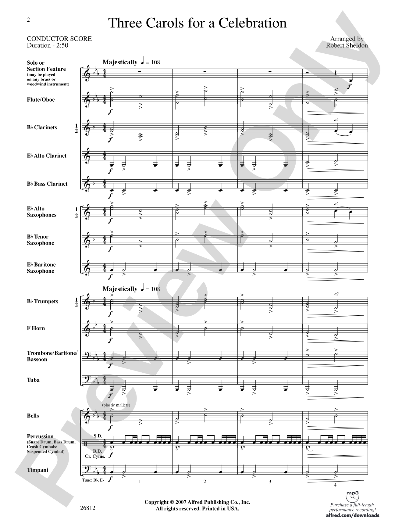Three Carols for a Celebration: Concert Band Conductor Score & Parts