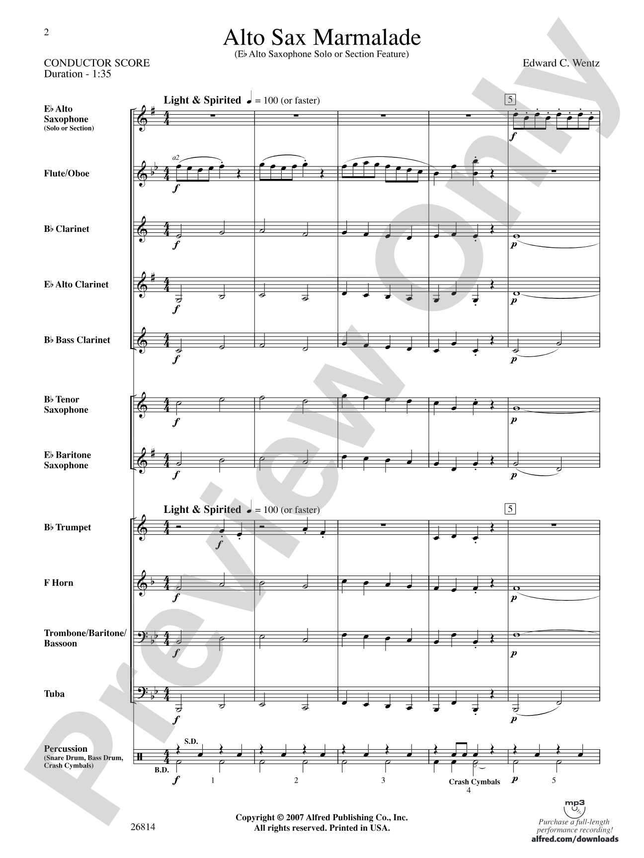Alto Sax Marmalade: Concert Band Conductor Score & Parts