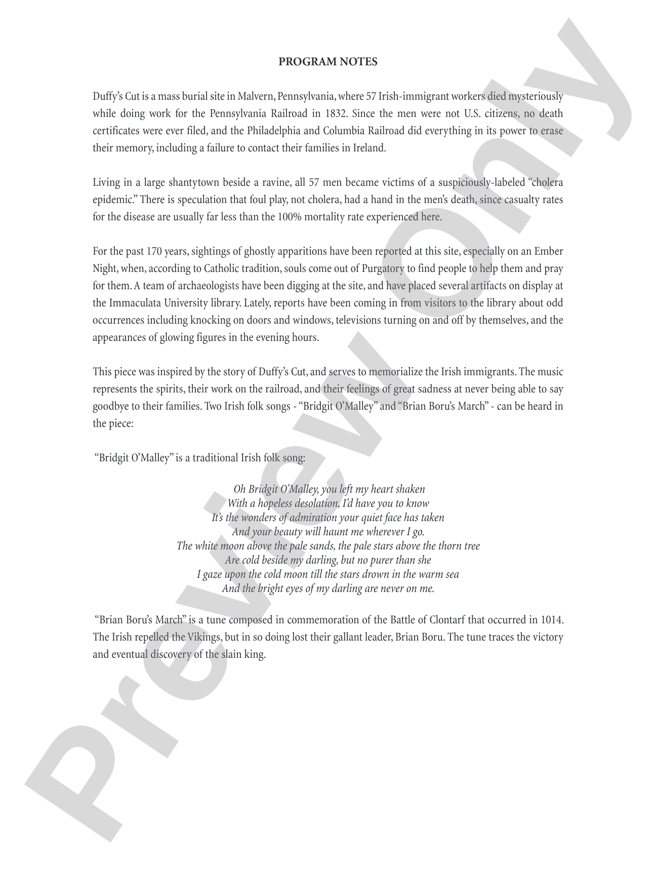 The Mystery of Duffy's Cut: Concert Band Conductor Score & Parts