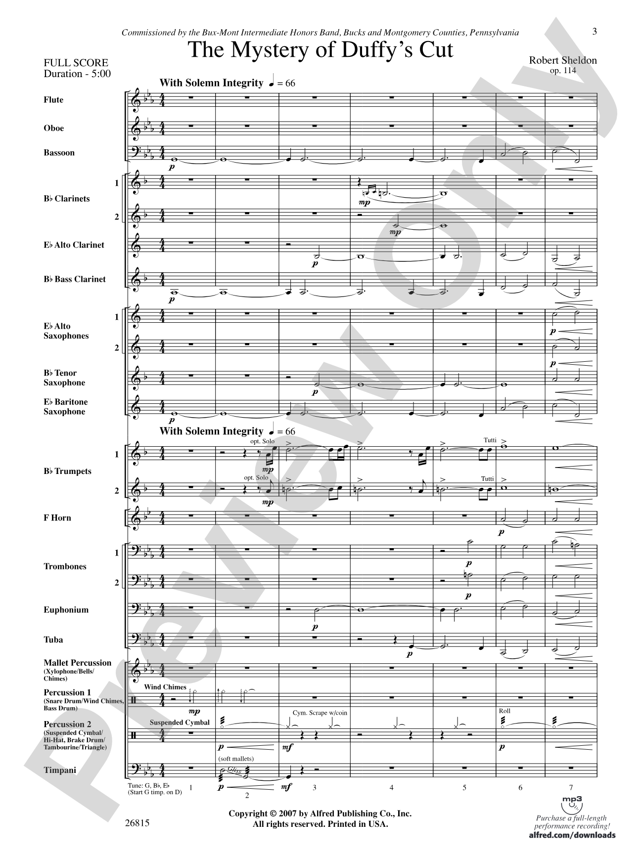 The Mystery of Duffy's Cut: Concert Band Conductor Score & Parts