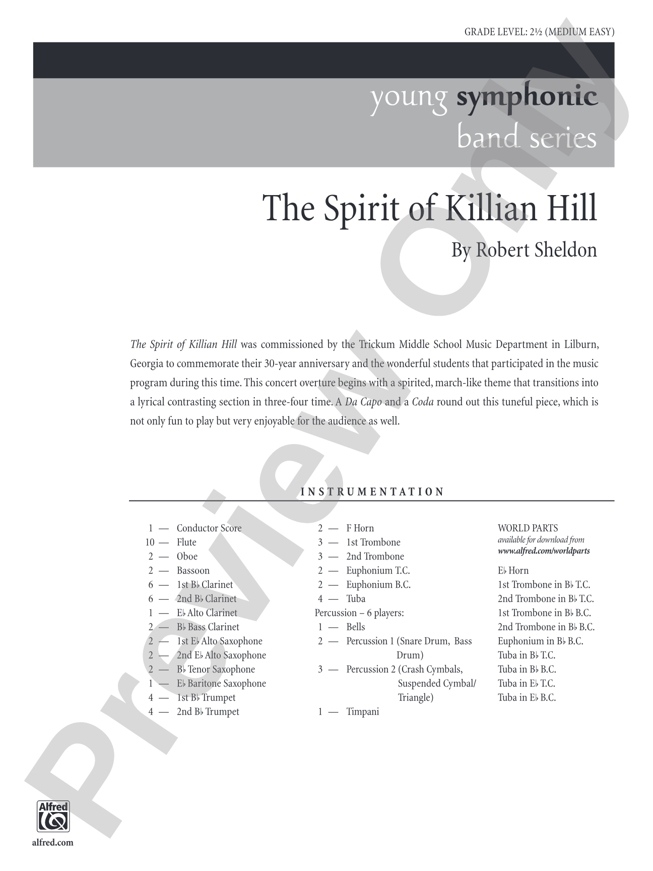 The Spirit of Killian Hill: Concert Band Conductor Score & Parts
