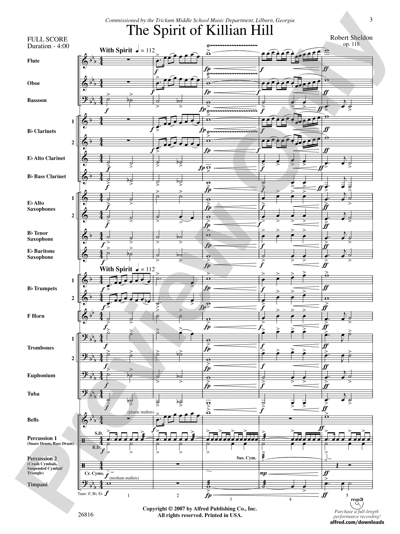 The Spirit of Killian Hill: Concert Band Conductor Score & Parts