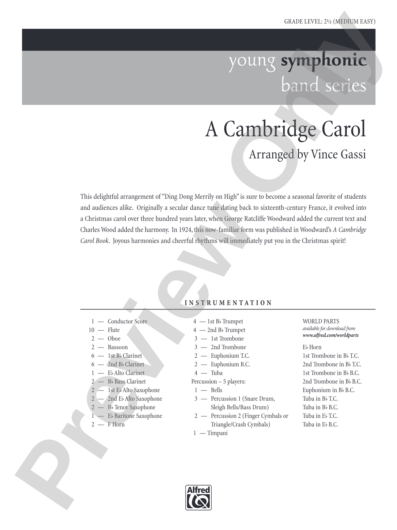 A Cambridge Carol: Concert Band Conductor Score & Parts