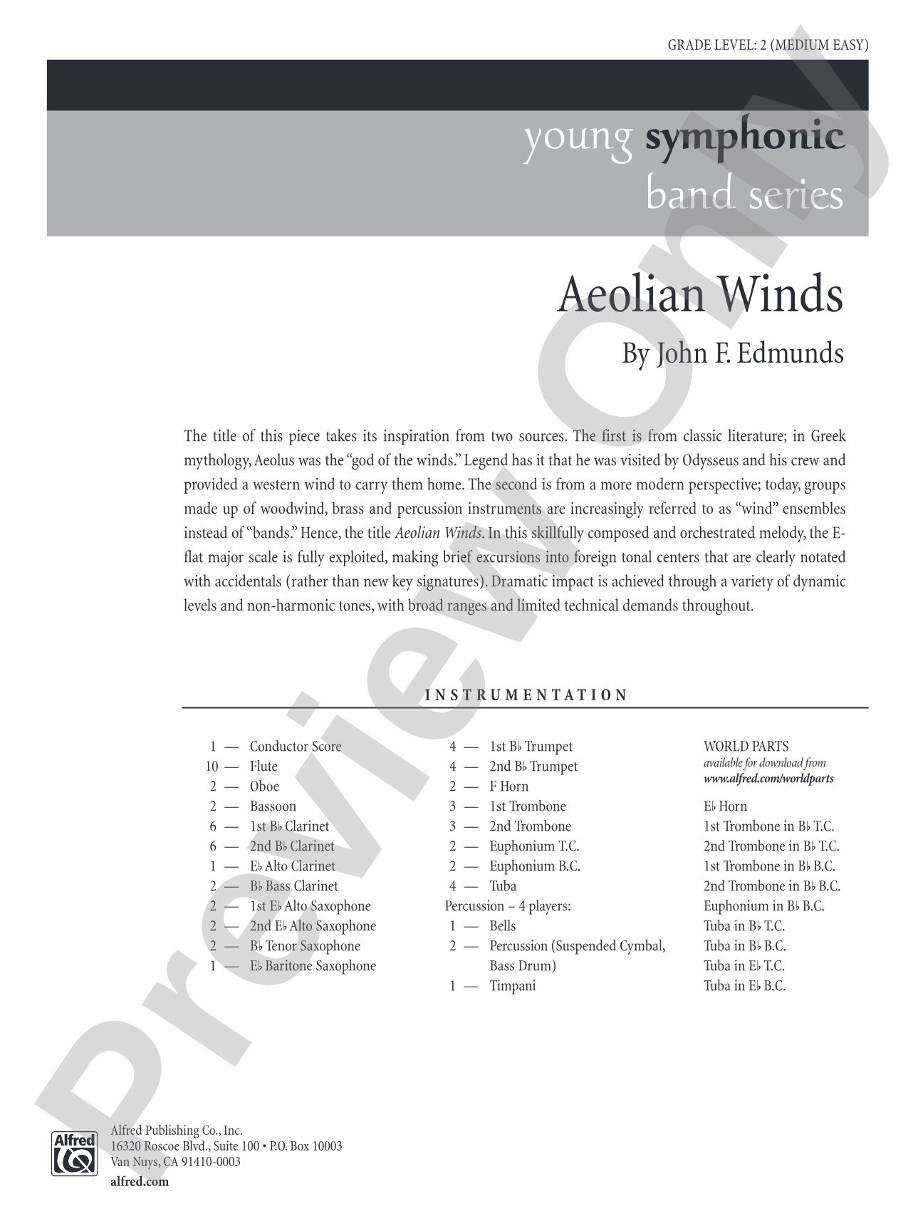 Aeolian Winds: Concert Band Conductor Score & Parts