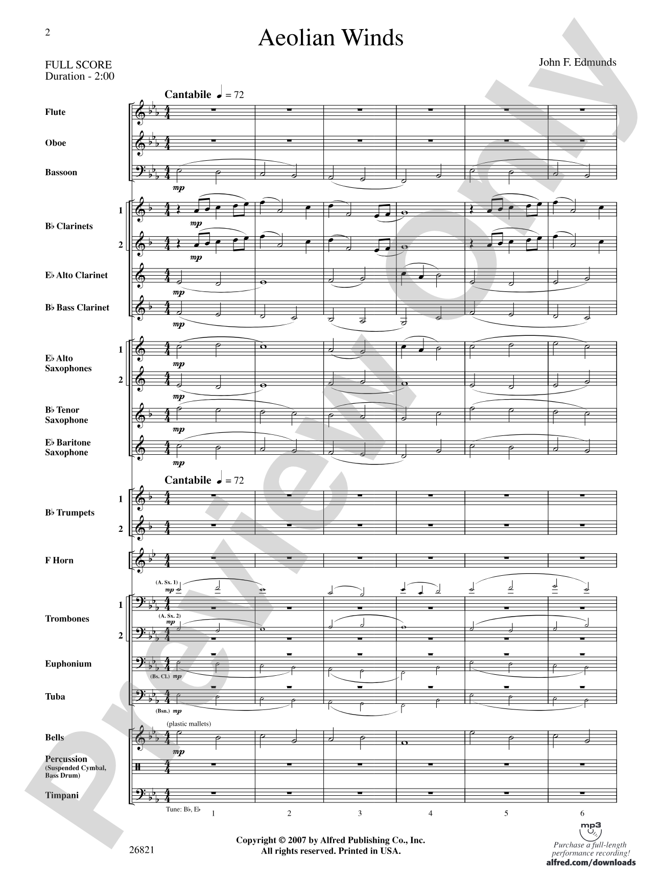 Aeolian Winds: Concert Band Conductor Score & Parts