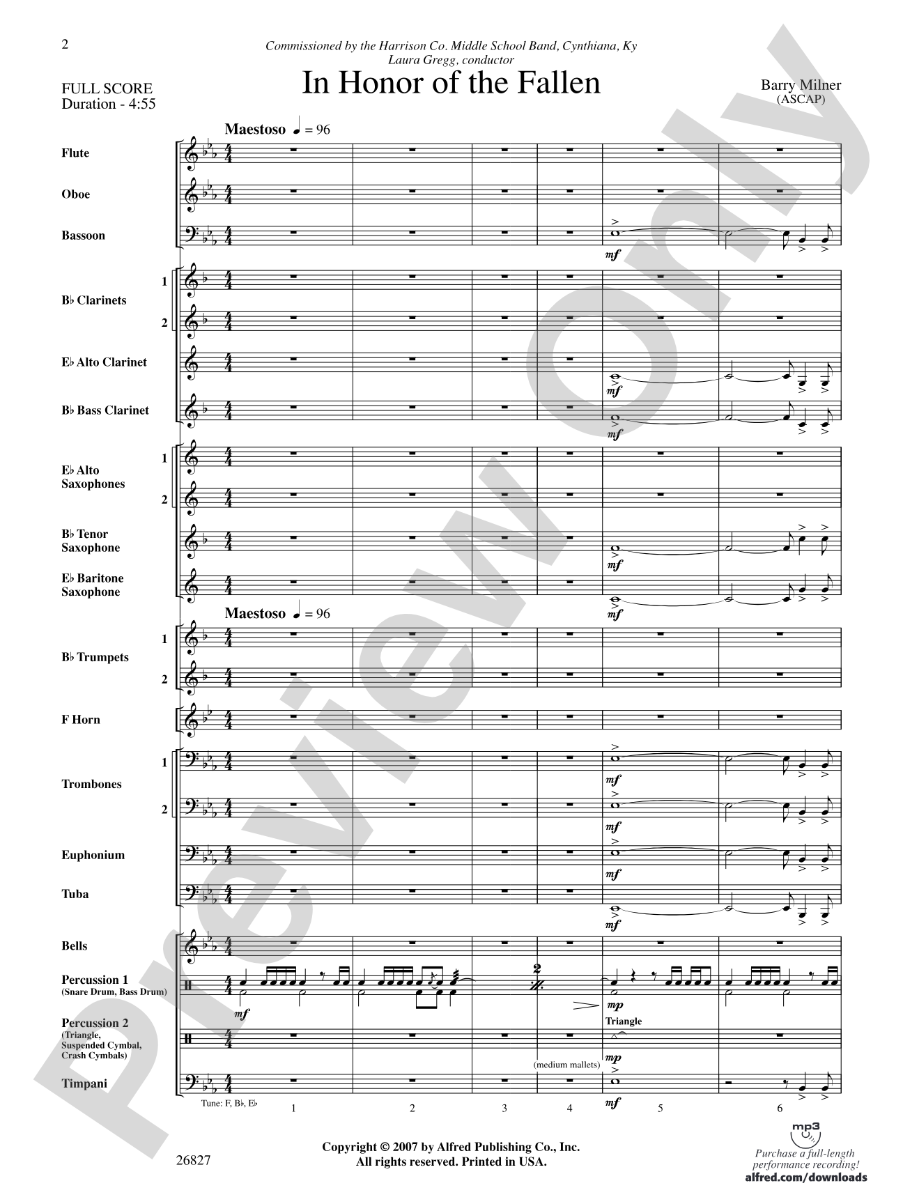 In Honor of the Fallen: Concert Band Conductor Score & Parts