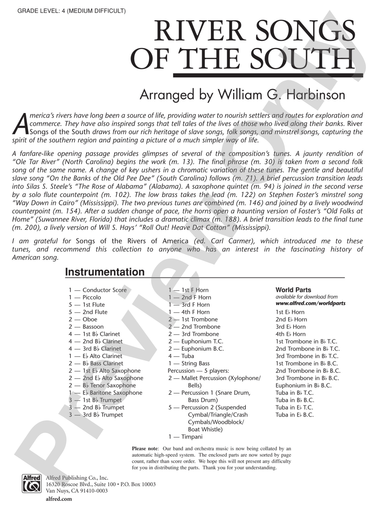 River Songs of the South: Concert Band Conductor Score & Parts