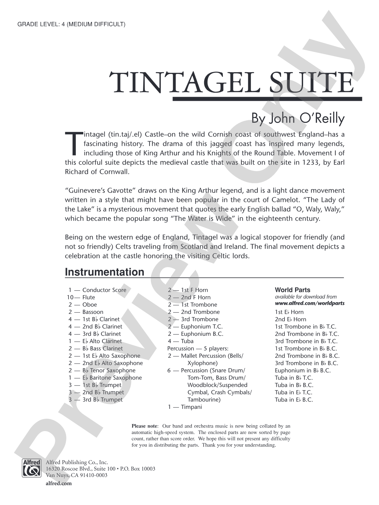 Tintagel Suite: Concert Band Conductor Score & Parts