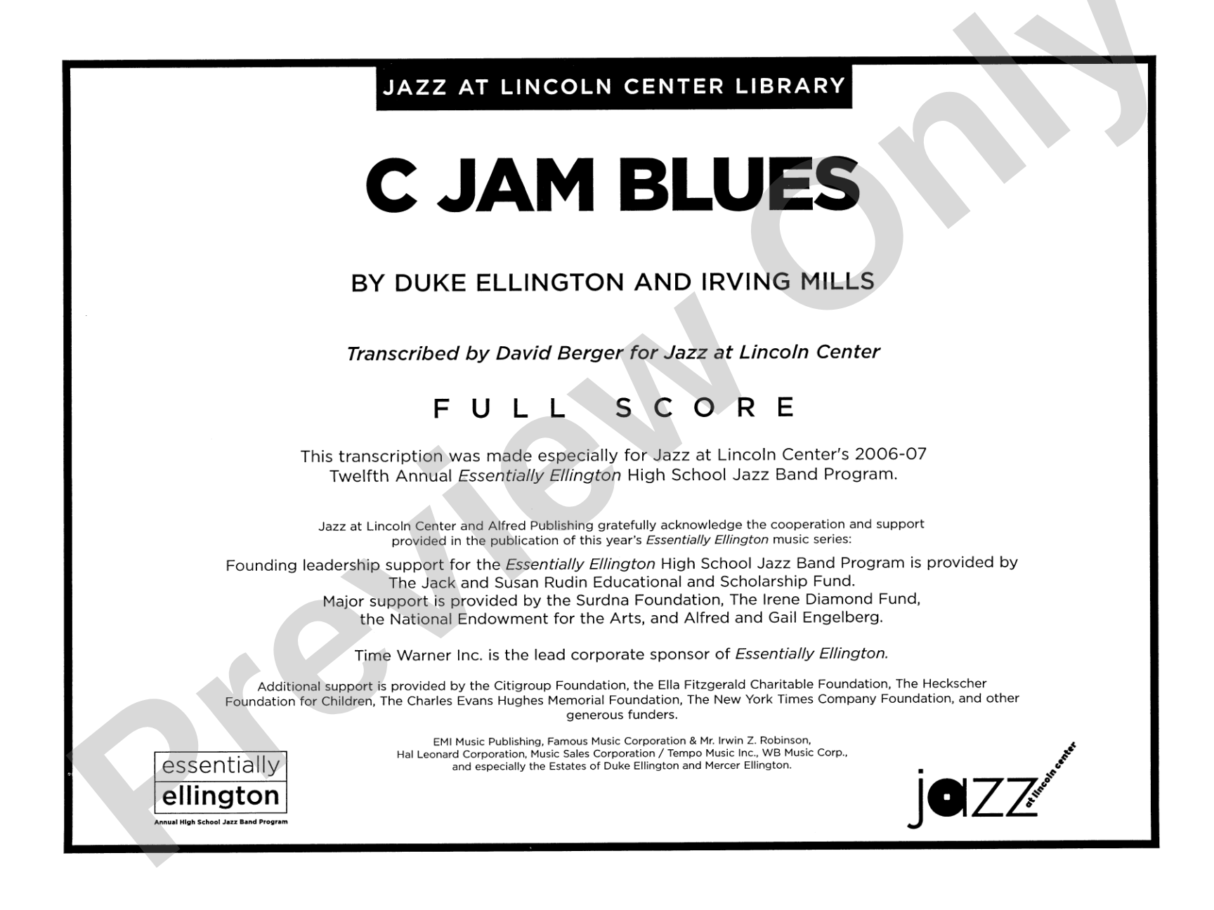 C Jam Blues: Jazz Ensemble Conductor Score & Parts
