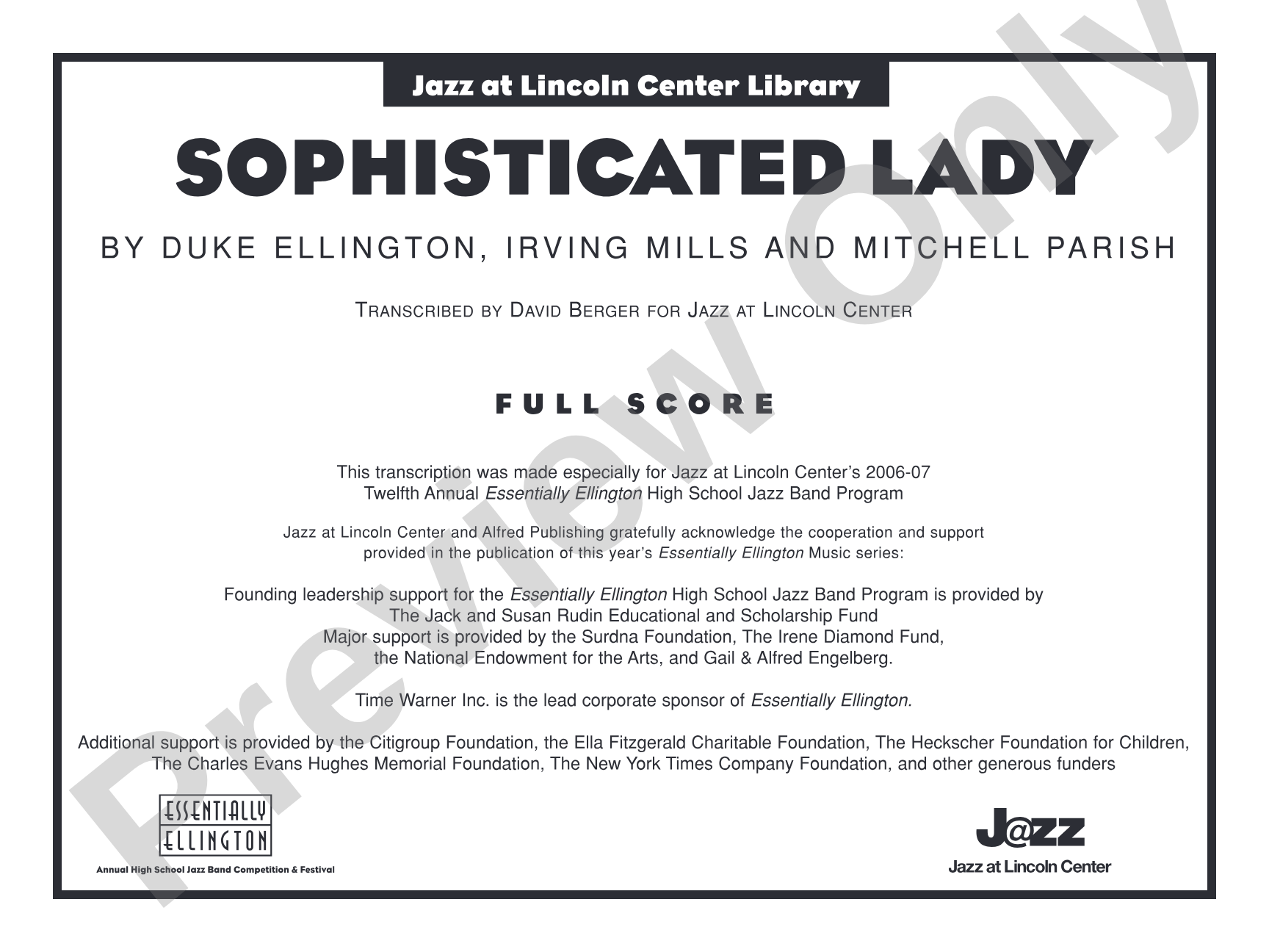 Sophisticated Lady: Jazz Ensemble Conductor Score & Parts