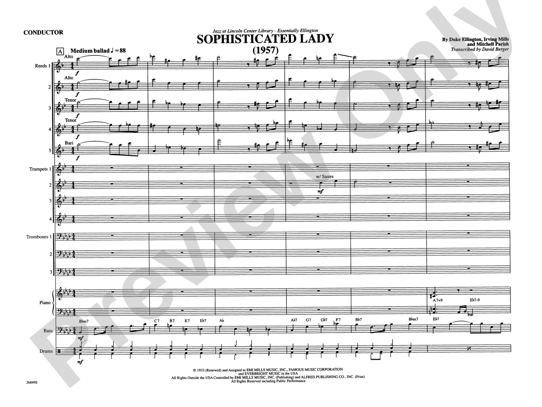 Sophisticated Lady: Jazz Ensemble Conductor Score & Parts