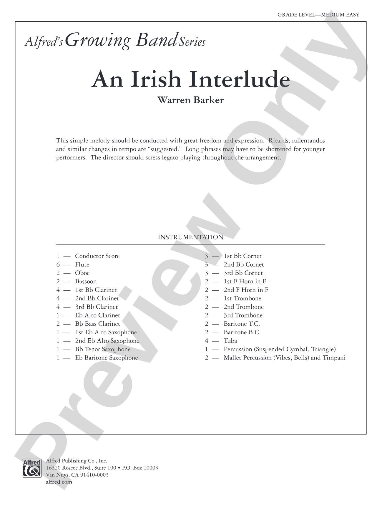 An Irish Interlude: Concert Band Conductor Score & Parts