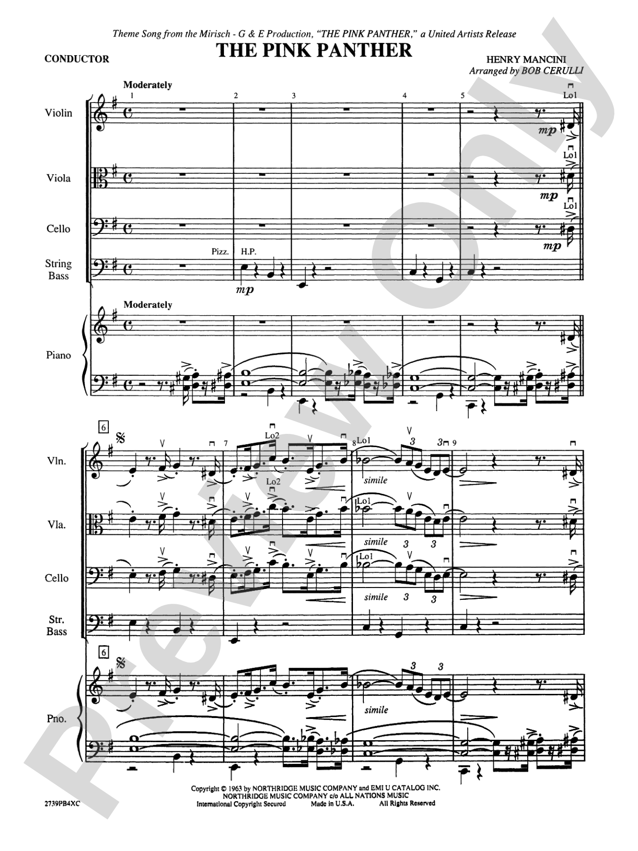 The Pink Panther: String Orchestra Conductor Score & Parts