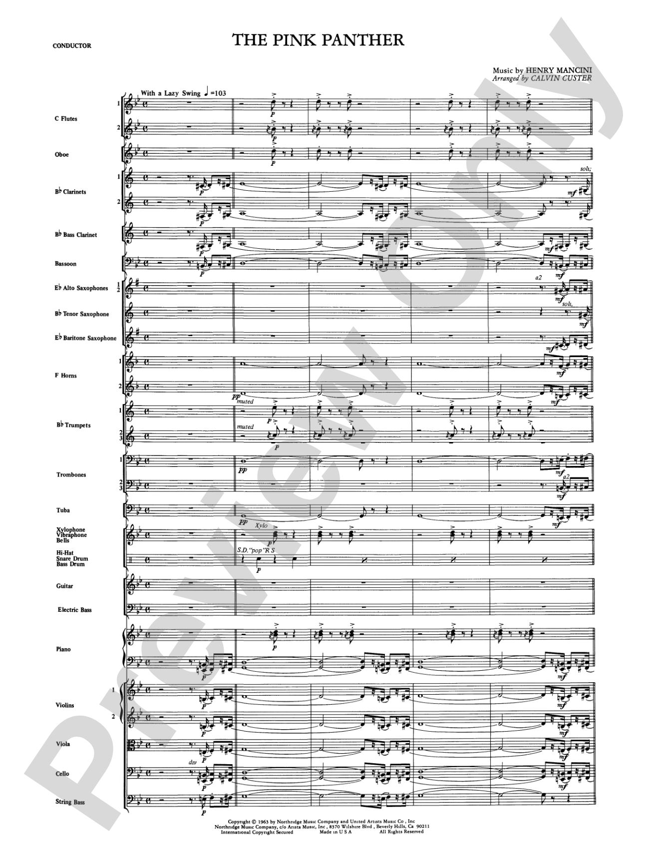 The Pink Panther: Full Orchestra Conductor Score & Parts