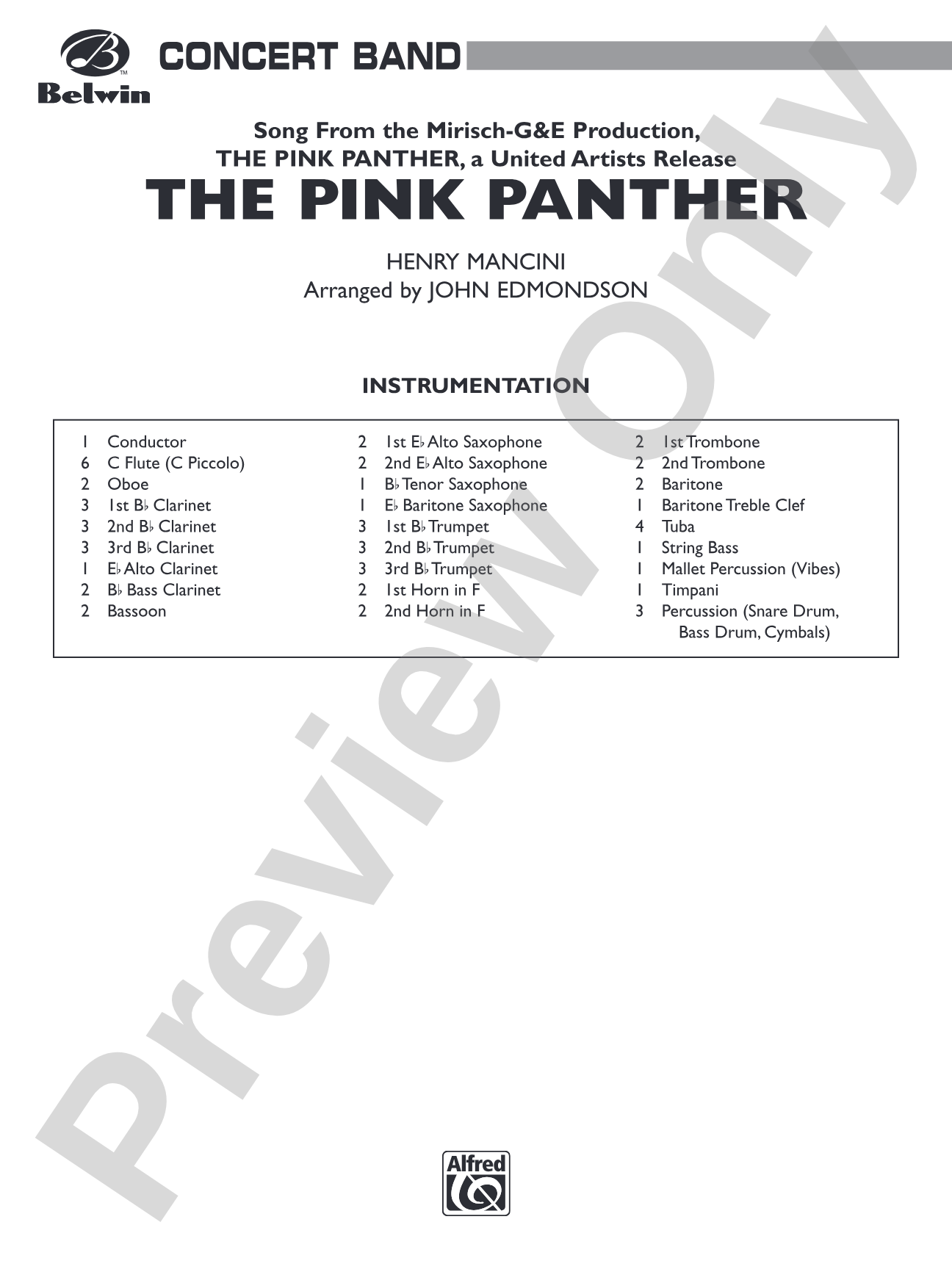The Pink Panther: Concert Band Conductor Score & Parts