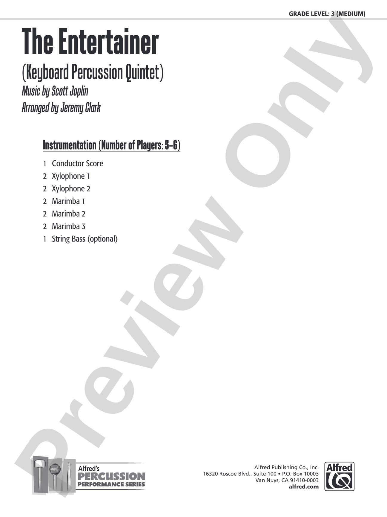 The Entertainer: Percussion Ensemble Conductor Score & Parts
