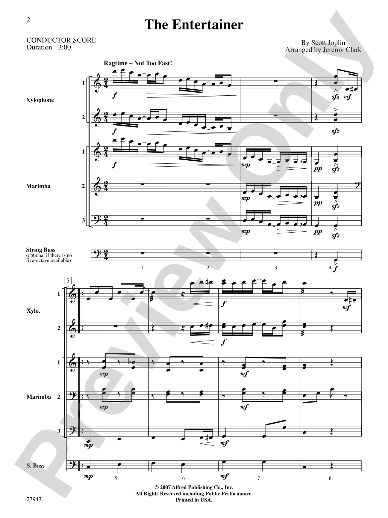 The Entertainer: Percussion Ensemble Conductor Score & Parts