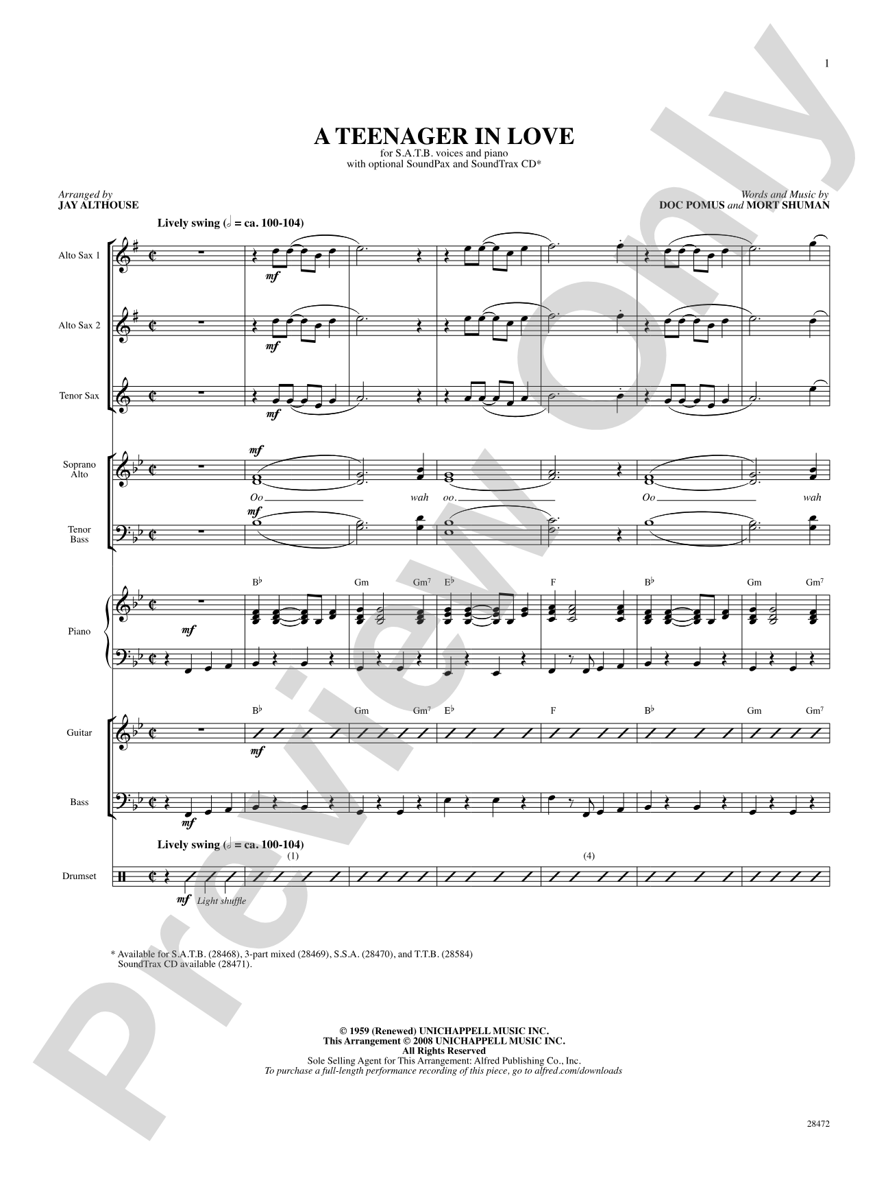 A Teenager in Love: Choral SoundPax