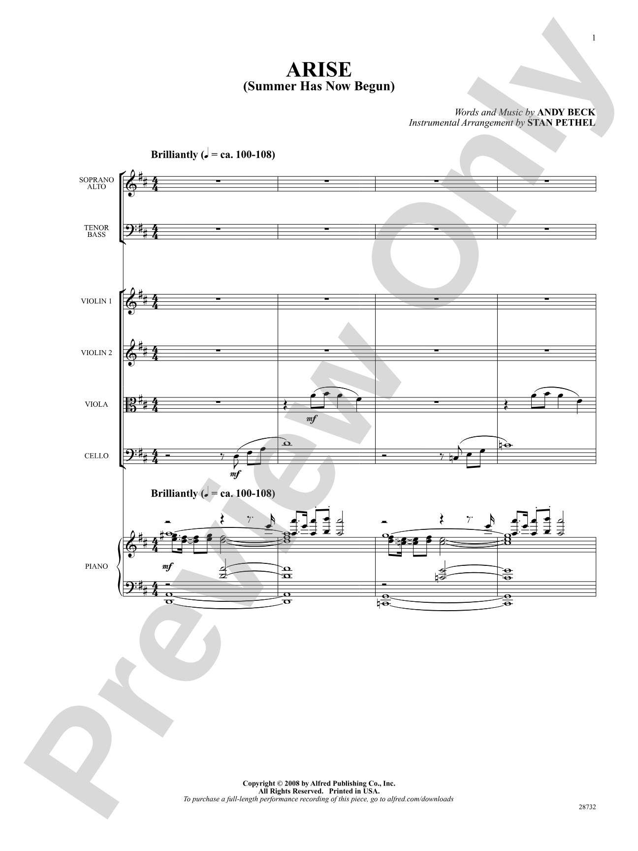 Arise (Summer Has Now Begun): Choral SoundPax