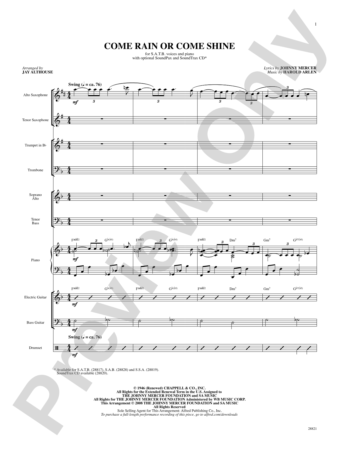 Come Rain or Come Shine: Choral SoundPax