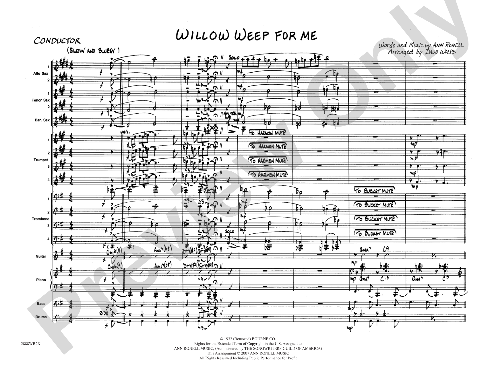 Willow Weep for Me: Score