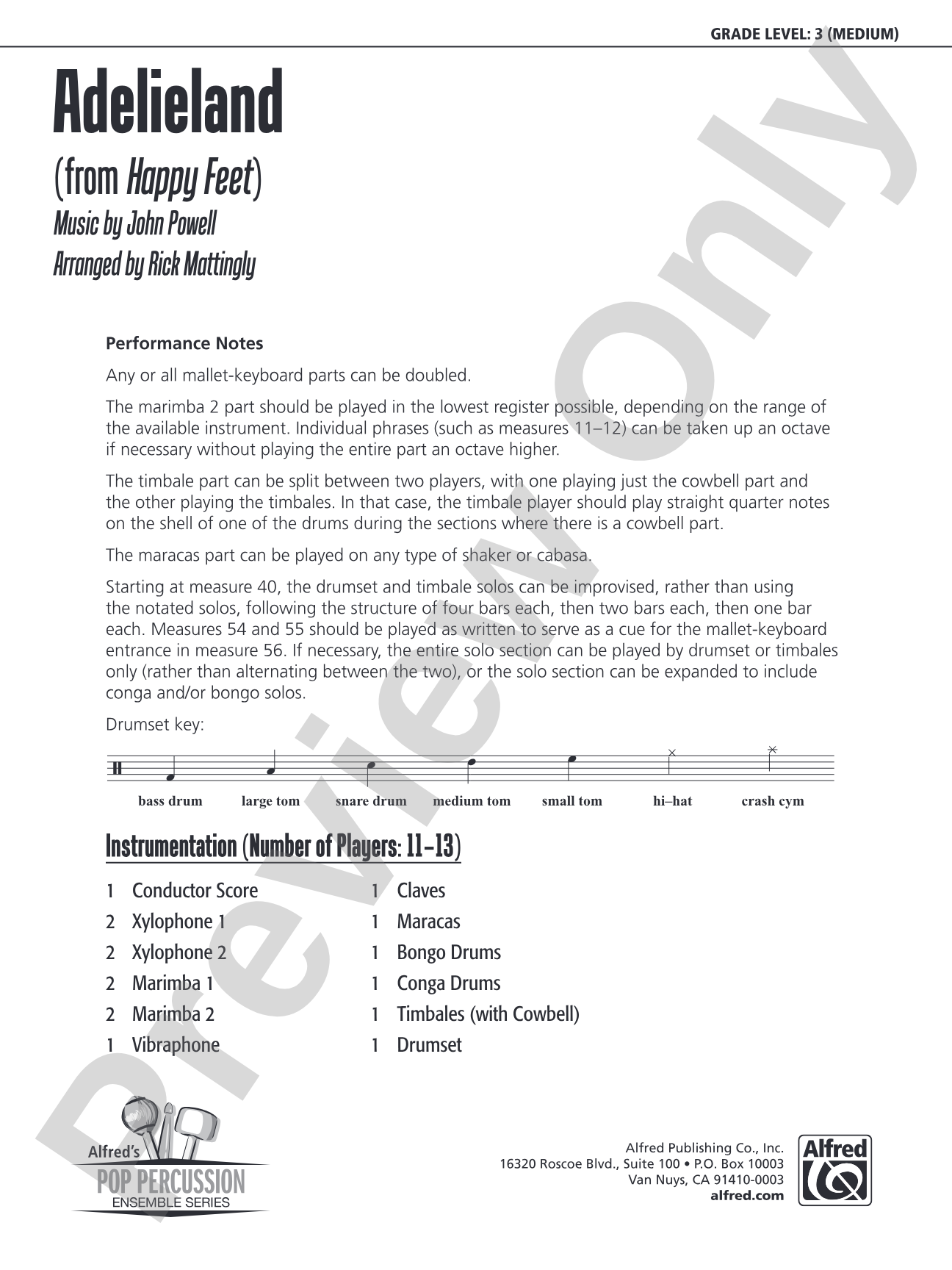 Adelieland (from Happy Feet): Percussion Ensemble Conductor Score & Parts
