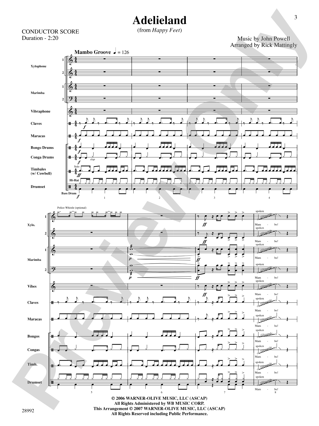 Adelieland (from Happy Feet): Percussion Ensemble Conductor Score & Parts