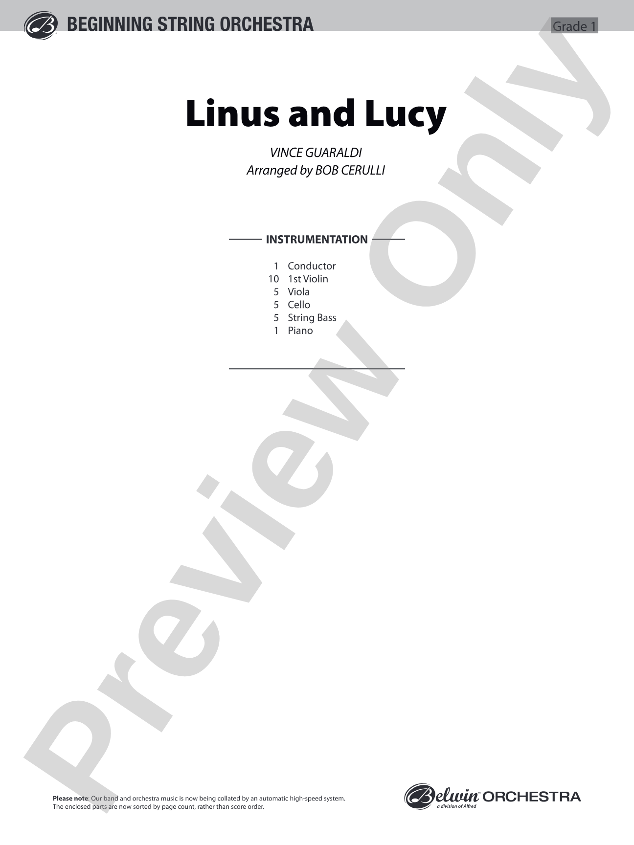 Linus and Lucy: String Orchestra Conductor Score & Parts