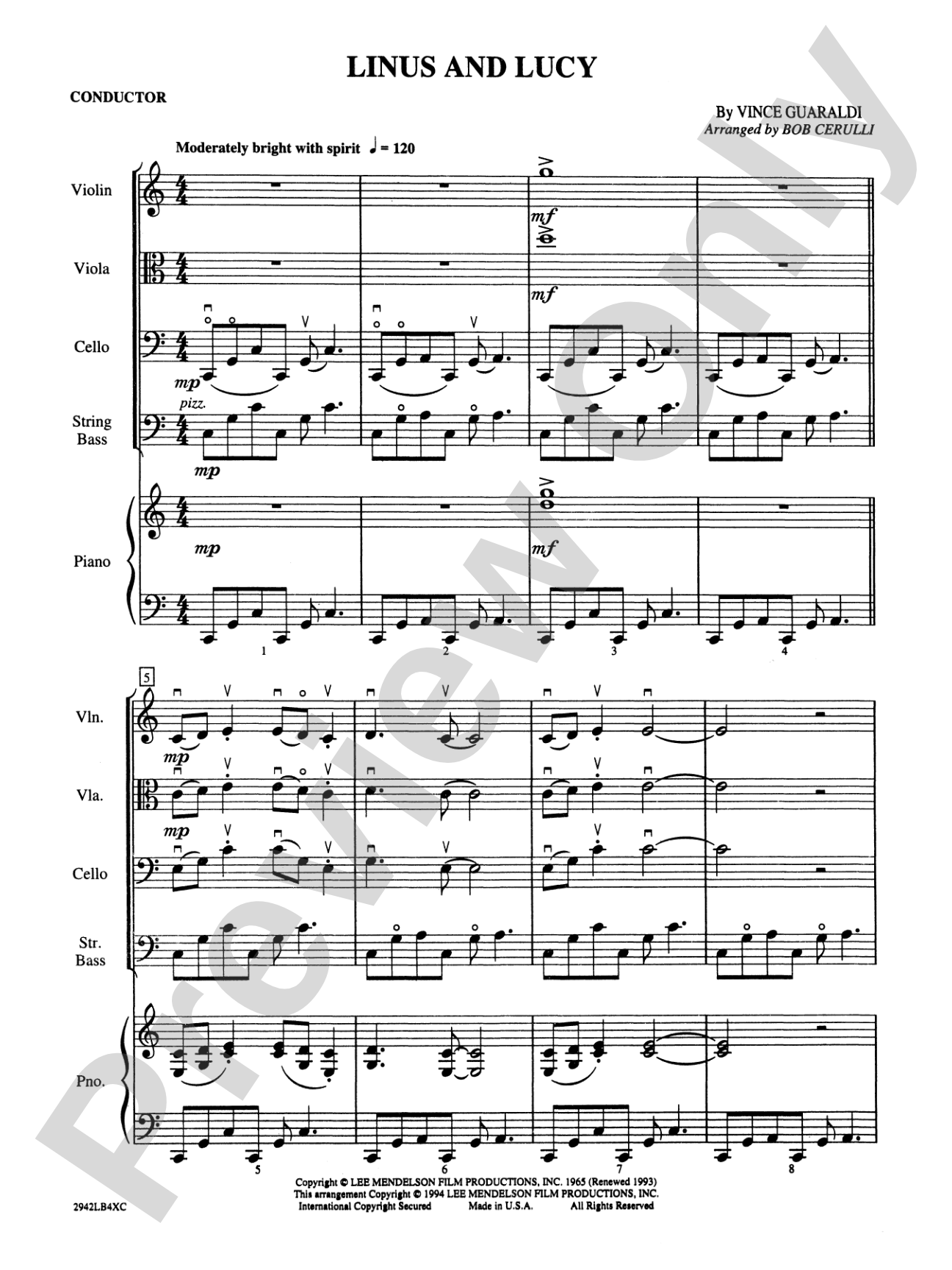 Linus and Lucy: String Orchestra Conductor Score & Parts