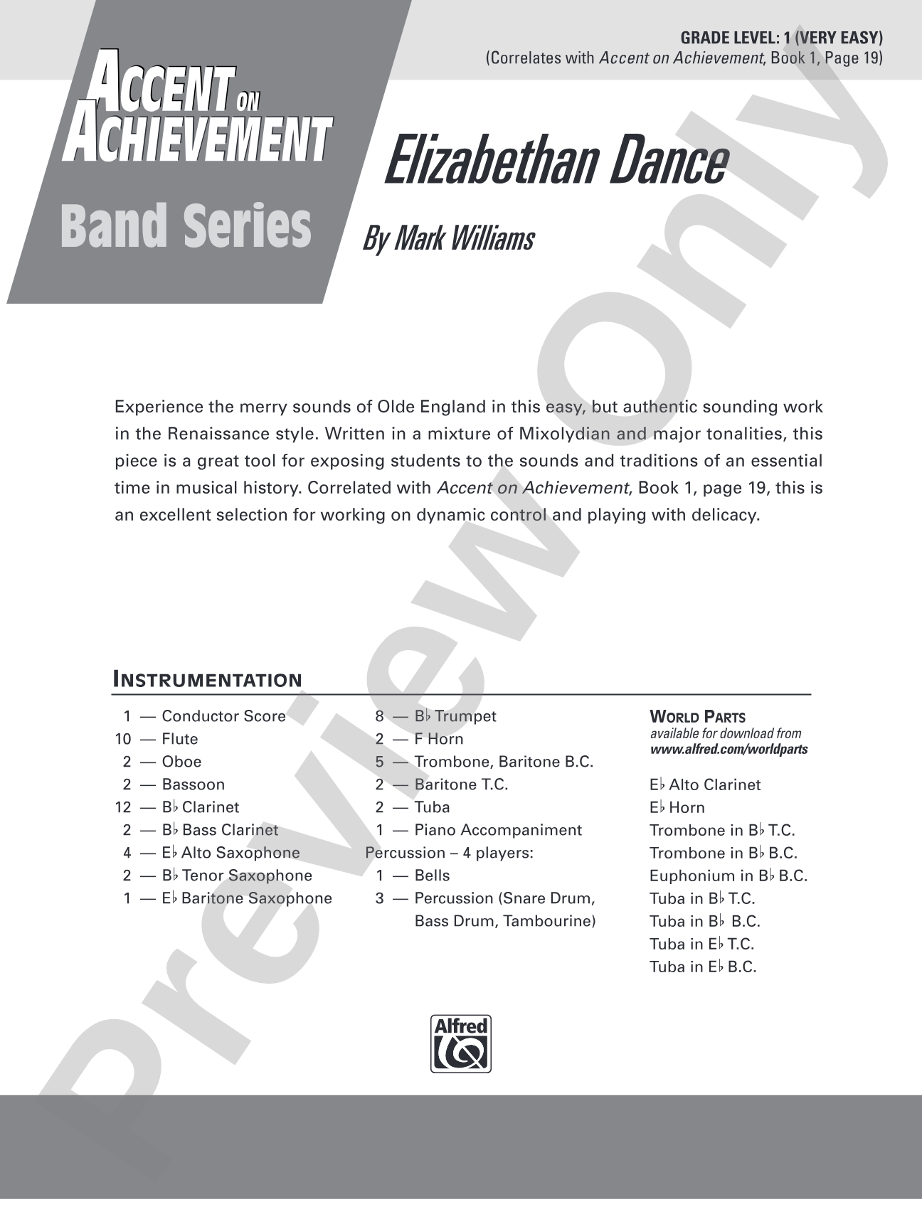 Elizabethan Dance: Concert Band Conductor Score & Parts