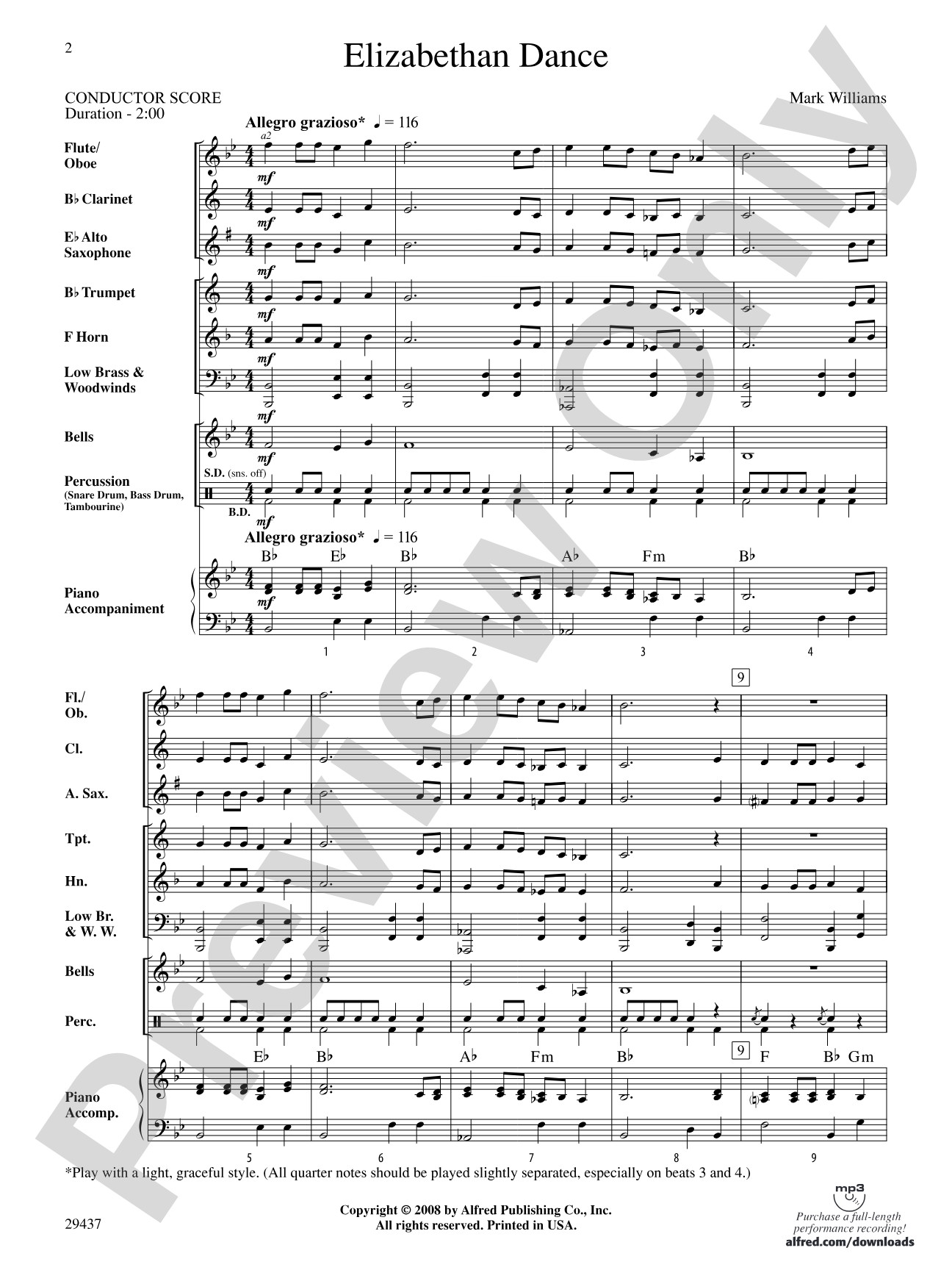 Elizabethan Dance: Concert Band Conductor Score & Parts