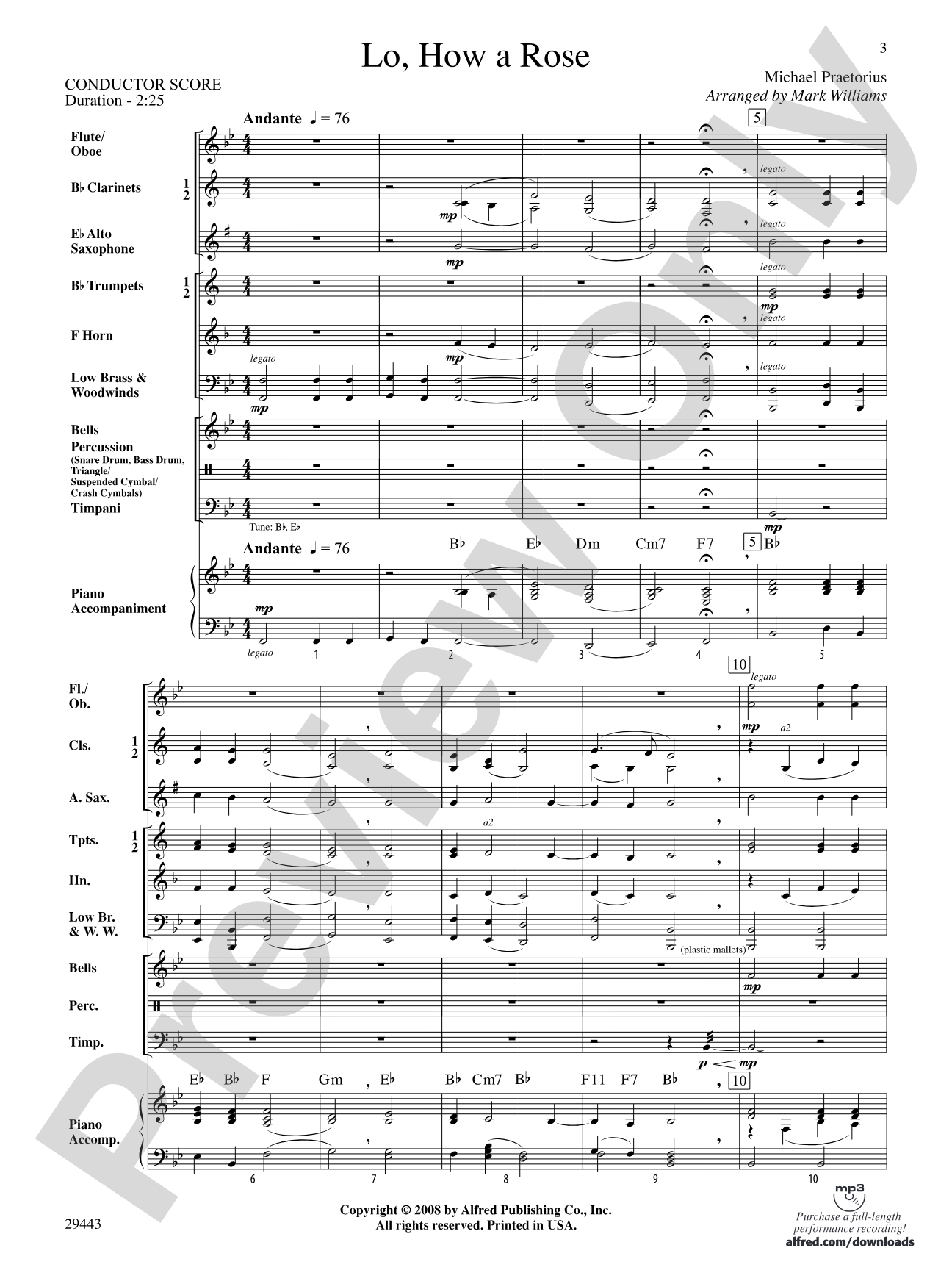Lo, How a Rose: Concert Band Conductor Score & Parts