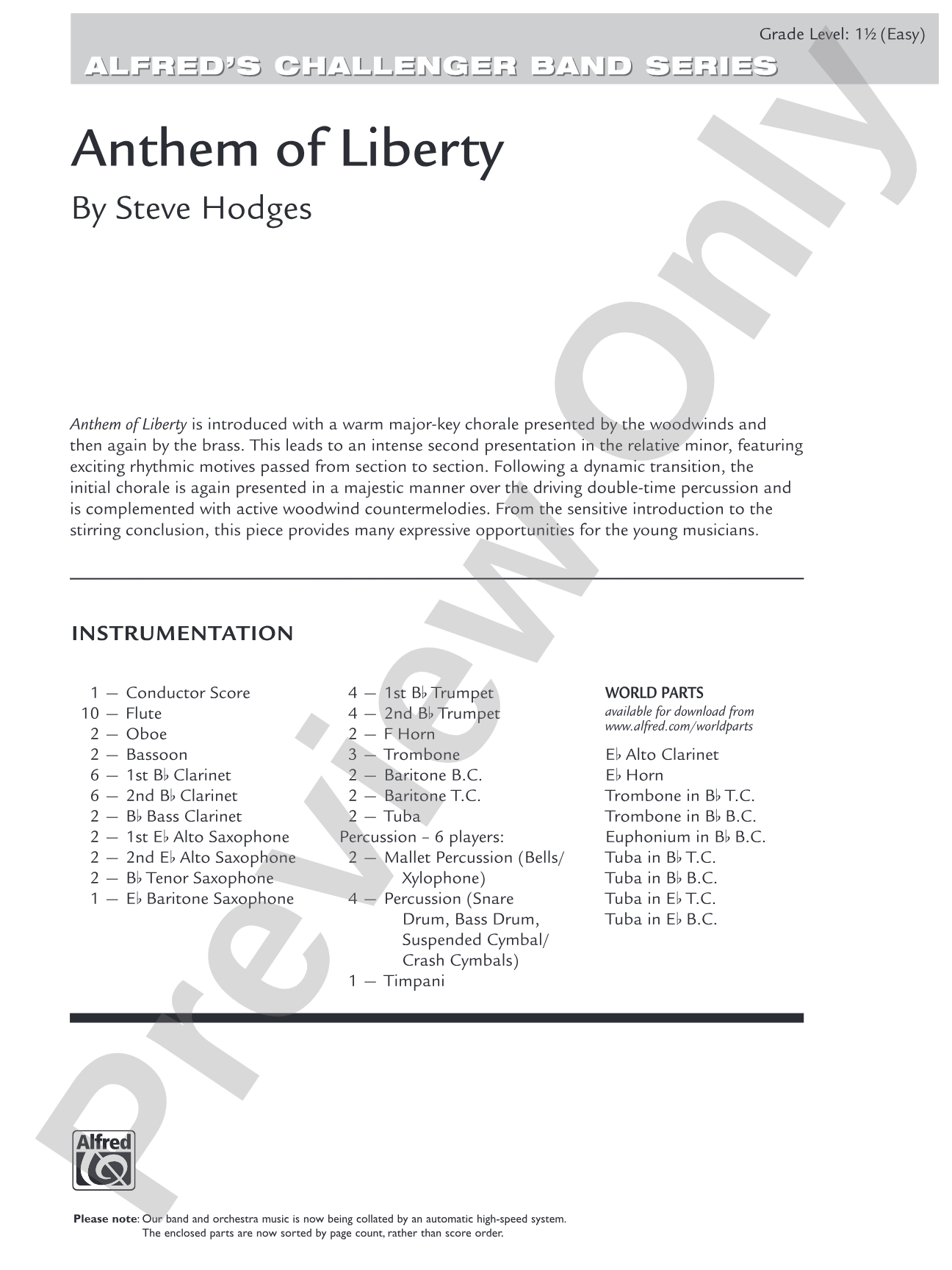 Anthem of Liberty: Concert Band Conductor Score & Parts