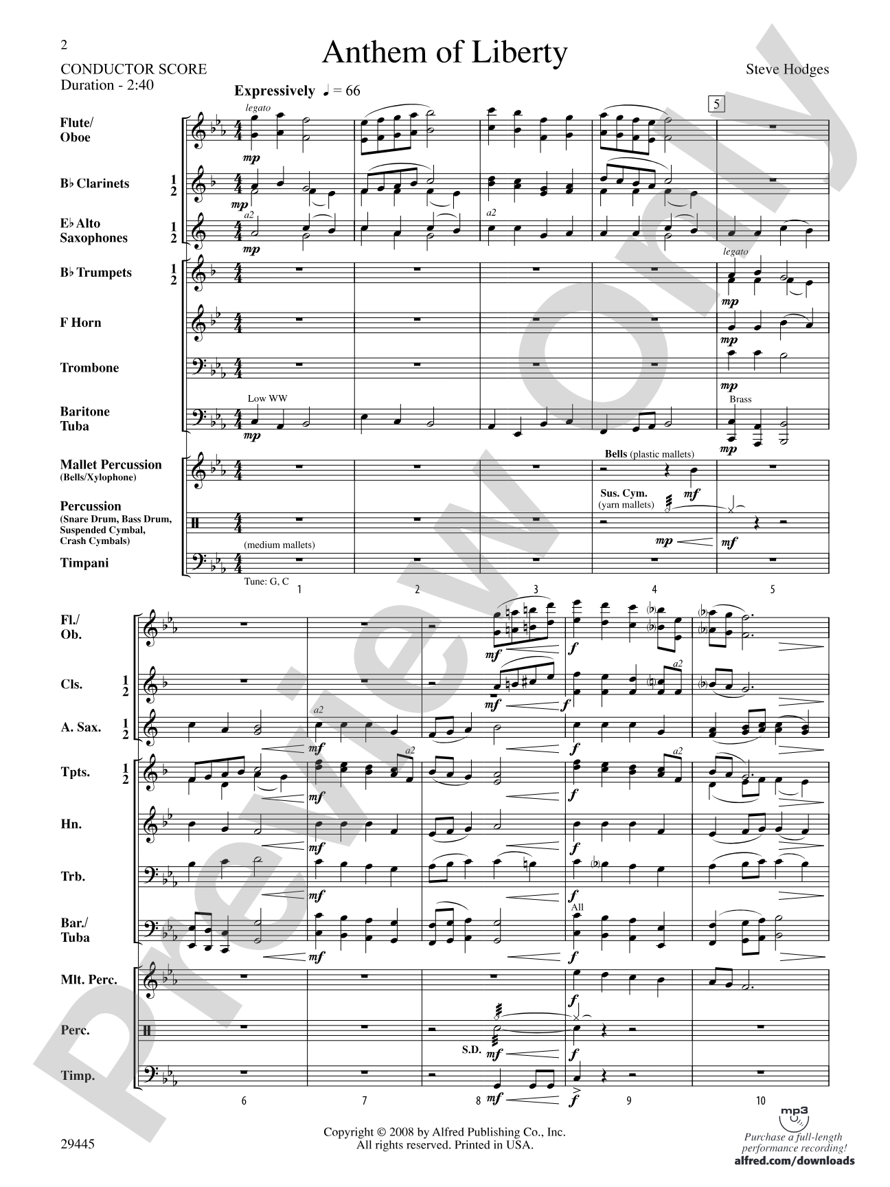 Anthem of Liberty: Concert Band Conductor Score & Parts