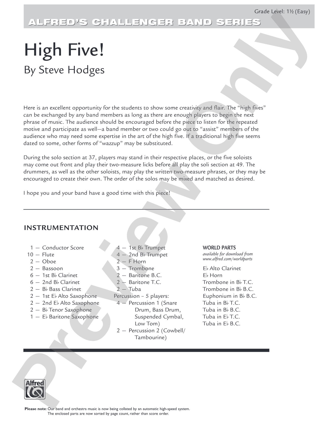 High Five!: Concert Band Conductor Score & Parts